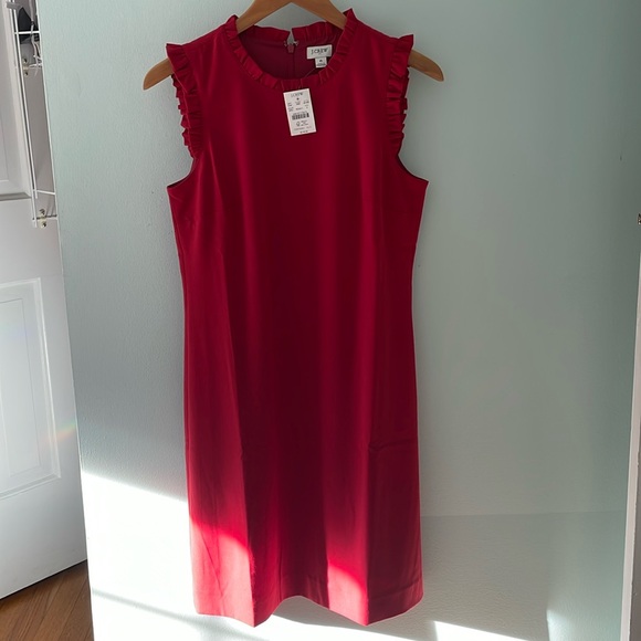 NWT J. Crew Red Ruffle Neck Suit Dress size 6 - Picture 1 of 6